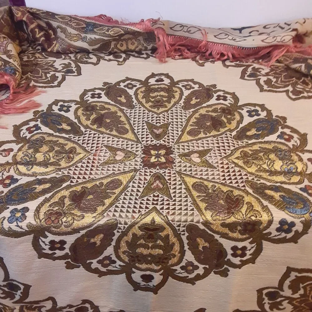 Vintage Woven And Fringed Tablecloth Middle Eastern Eclectic Urduian